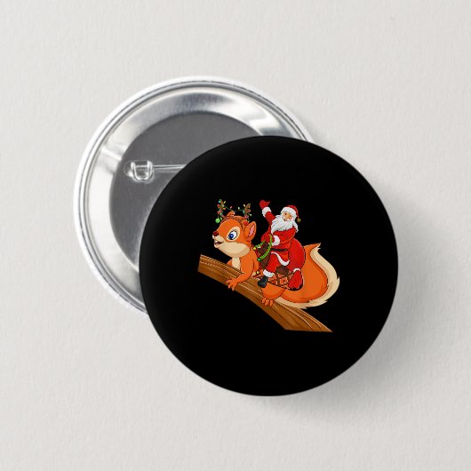 Xmas Family Matching Funny Santa Riding Squirrel C Button (Vorne & Hinten)