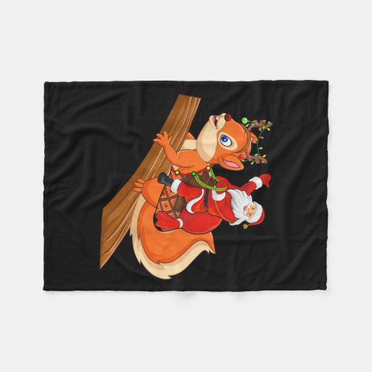 Xmas Family Matching Funny Santa Riding Squirrel C Fleecedecke (Vorderseite (Horizontal))