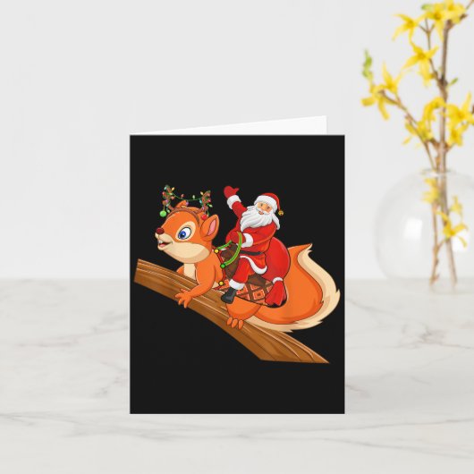 Xmas Family Matching Funny Santa Riding Squirrel C Karte (Gelbe Blume)