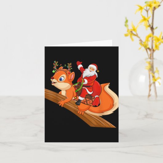 Xmas Family Matching Funny Santa Riding Squirrel C Karte (Gelbe Blume)