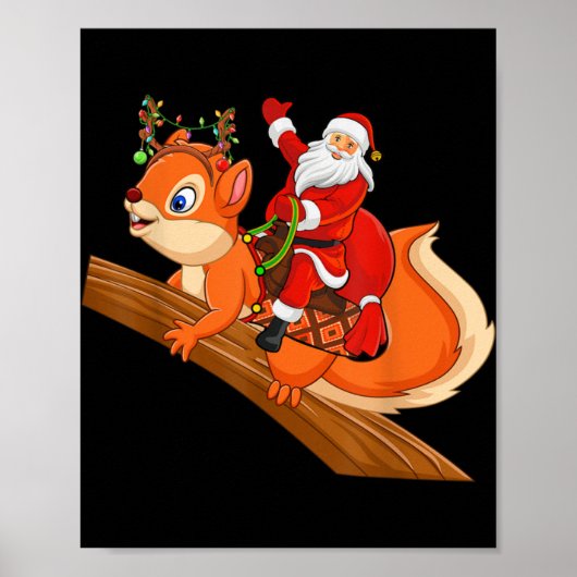 Xmas Family Matching Funny Santa Riding Squirrel C Poster (Vorne)