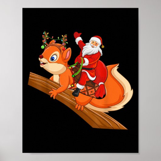 Xmas Family Matching Funny Santa Riding Squirrel C Poster (Vorne)