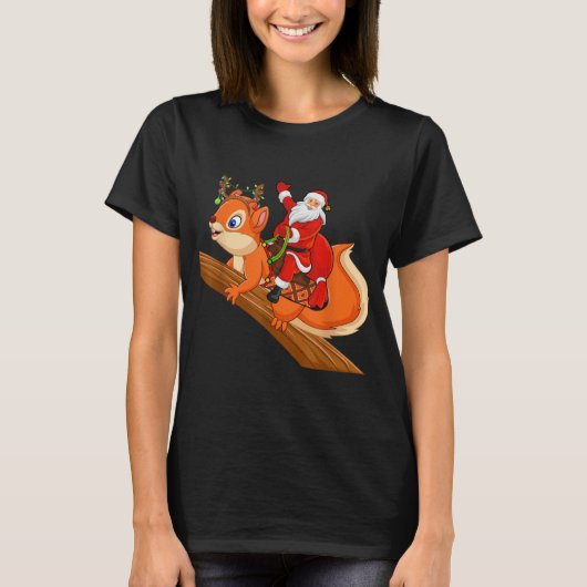 Xmas Family Matching Funny Santa Riding Squirrel C T-Shirt (Vorderseite)