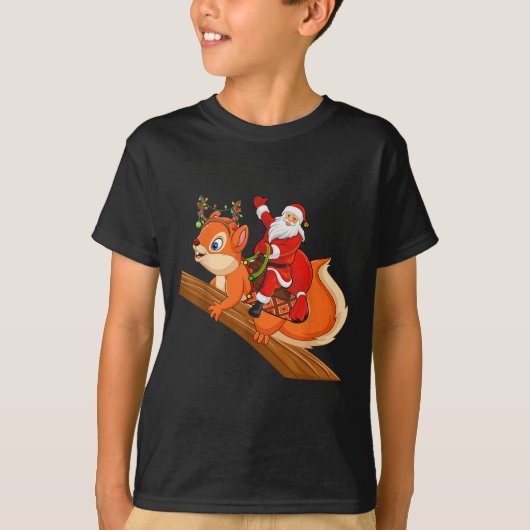 Xmas Family Matching Funny Santa Riding Squirrel C T-Shirt (Vorderseite)
