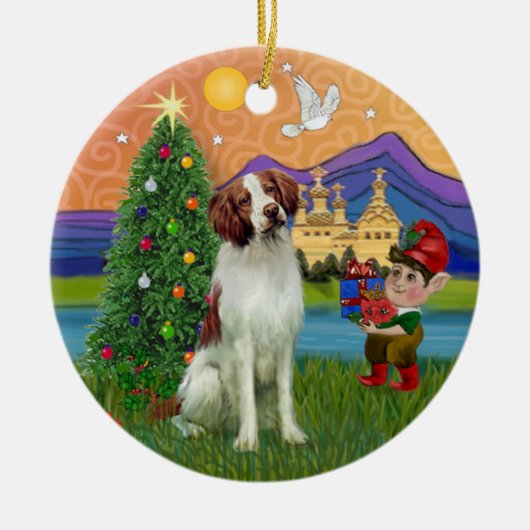 Xmas Fantasy - Bretagne Spaniel Keramikornament (Vorne)