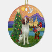 Xmas Fantasy - Bretagne Spaniel Keramikornament (Links)