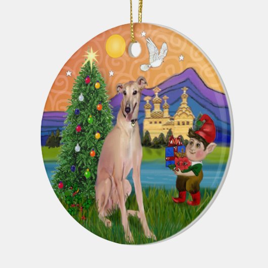 Xmas Fantasy - Fawn Greyhound (sitzend) Keramikornament (Links)