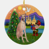 Xmas Fantasy - Fawn Greyhound (sitzend) Keramikornament (Hinten)