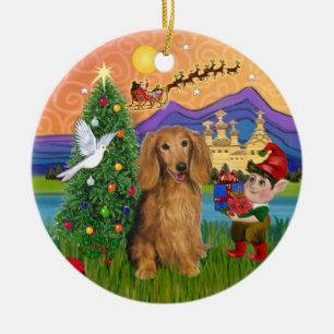Xmas Fantasy - Langhaar-Sable-Dackel Keramikornament