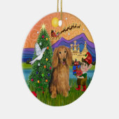 Xmas Fantasy - Langhaarige tragbare Dackel Keramikornament (Rechts)