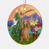Xmas Fantasy - Langhaarige tragbare Dackel Keramikornament (Links)