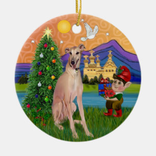 Xmas Fantasy - Rehwindhund (sitzend) Keramikornament
