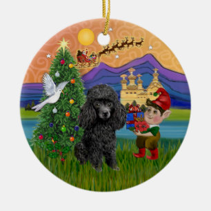 Xmas Fantasy - Schwarzer Min. oder Toy Pudel Keramikornament