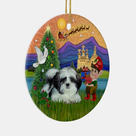 Xmas Fantasy - Shih Tzu (schwarz-weiß) Keramikornament (Rechts)