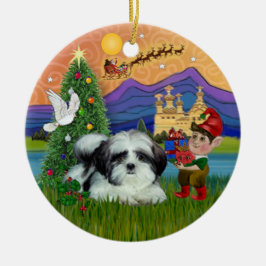 Xmas Fantasy - Shih Tzu (schwarz-weiß) Keramikornament