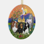 Xmas Fantasy-Three Cavalier King Charles Spaniel Keramik Ornament (Rechts)