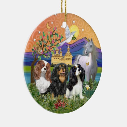 Xmas Fantasy-Three Cavalier King Charles Spaniel Keramik Ornament (Rechts)