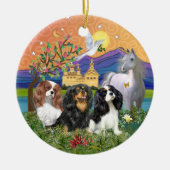 Xmas Fantasy-Three Cavalier King Charles Spaniel Keramik Ornament (Vorne)