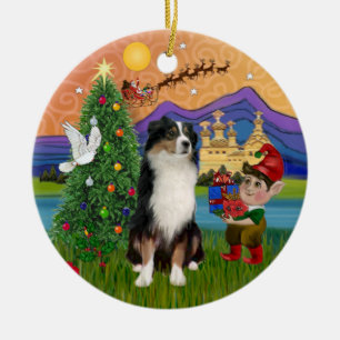 Xmas Fantasy - Tri Australian Shepherd Keramik Ornament