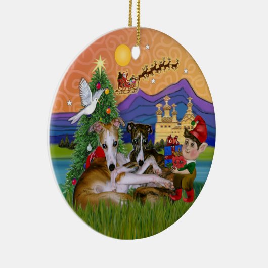Xmas Fantasy - Two Whippets Keramikornament (Rechts)