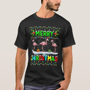 Xmas Flamingo Lighting Weihnachtsmannmütze Frohe W T-Shirt