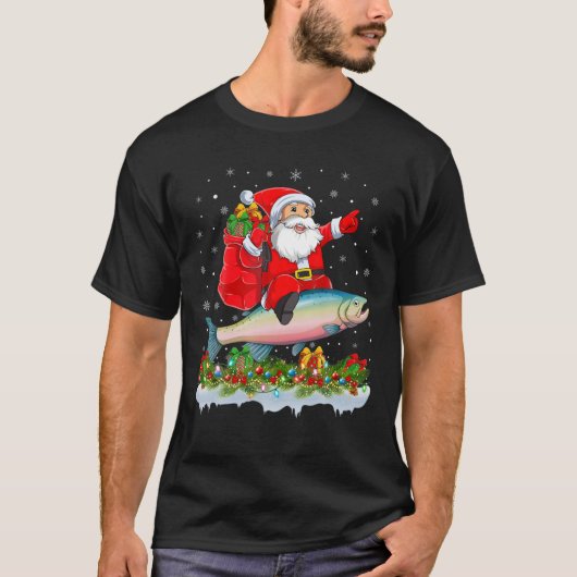 Xmas Funny Santa Claus Rainbow Trout Fisch C T-Shirt (Vorderseite)