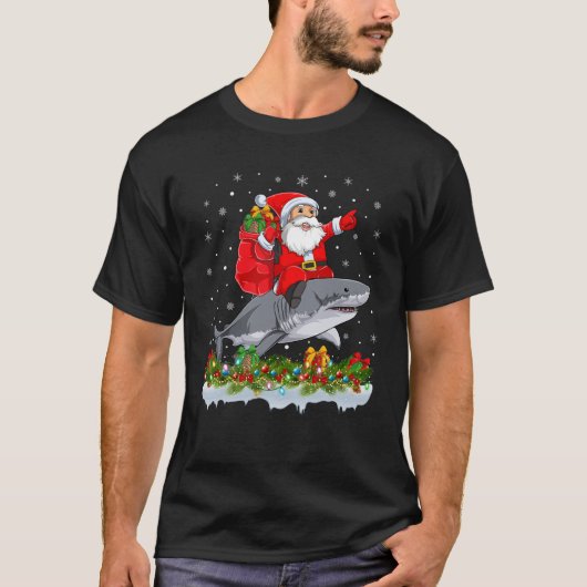 Xmas Funny Santa Claus Riding Great White Shark Ch T-Shirt (Vorderseite)