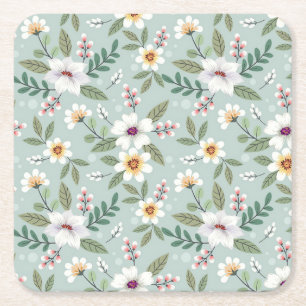 Xmas Geschenk Farbige Handgezeichnete Blume Rechteckiger Pappuntersetzer