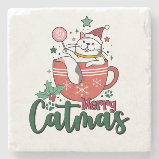 Xmas Geschenk frohe Niedliche Catmas Steinuntersetzer (Vorderseite)