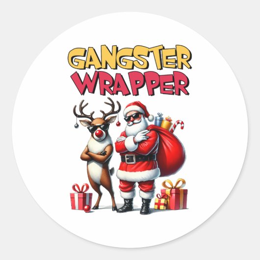 Xmas Geschenk Gangster Wrapped Runder Aufkleber (Vorderseite)
