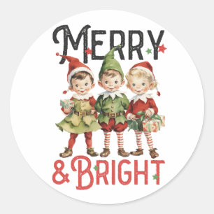 Xmas Geschenk Merry und Bright Runder Aufkleber