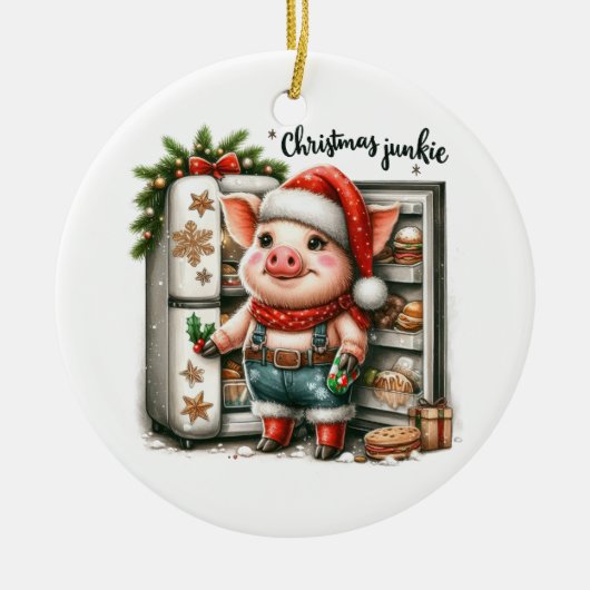 Xmas Geschenk Weihnachts Junkie Keramik Ornament (Vorne)