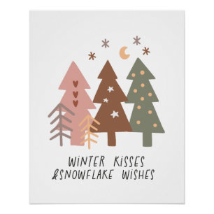 Xmas Geschenk Winter Kisses und Snowflake Wünsche Poster