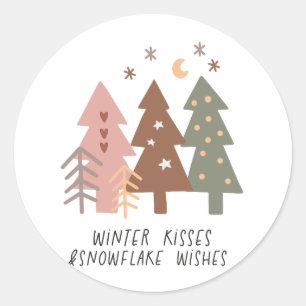 Xmas Geschenk Winter Kisses und Snowflake Wünsche Runder Aufkleber