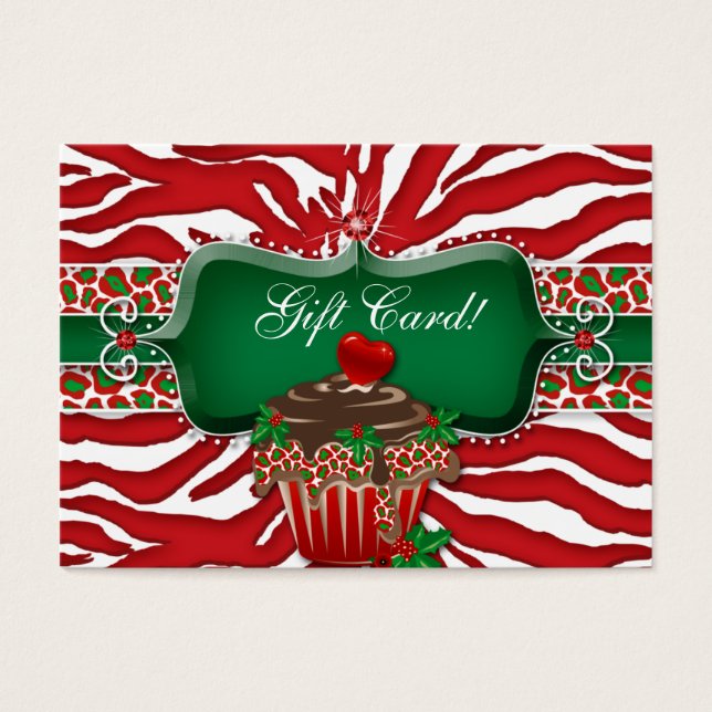 Xmas Geschenkkarte Cupcake Zebra Leopard Herz (Vorderseite)