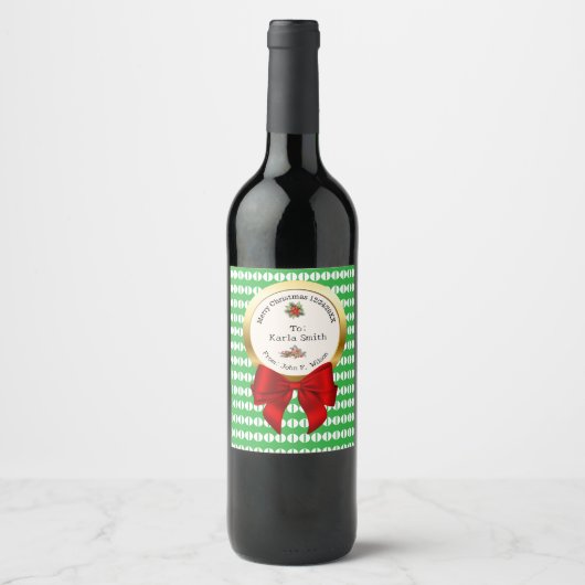 XMAS GIFT BAG green & red numbers editable Weinetikett (Vorderseite)