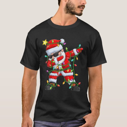Xmas Gift Dabbing Santa With Christmas Tree Lights T-Shirt (Vorderseite)
