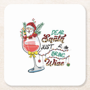 Xmas Gift Dear Santa Just Bring Wine Rechteckiger Pappuntersetzer