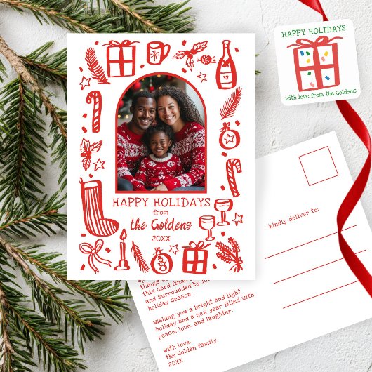 Xmas Gift Doodle CHRISTMAS Holiday To From Label Quadratischer Aufkleber