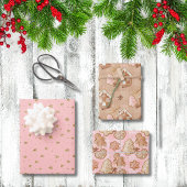 Xmas Gingerbread Men House Trees Stars Herz rosa Geschenkpapier Set