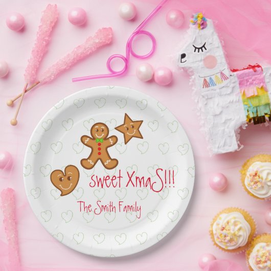 XmaS gingerbrei pals Custom Text on White Pappteller (Party)