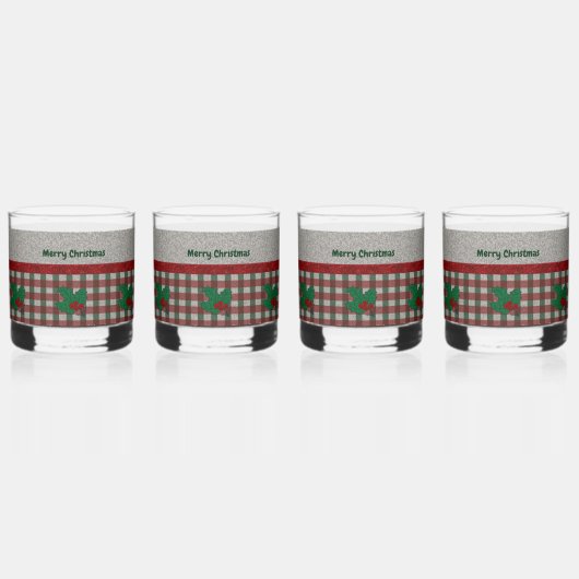 Xmas Gingham 1940 - Personalisiertes Set von 4 Jah Whiskyglas (Vorderseite)