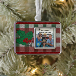 Xmas Gingham - Ihr Foto - Personalisiert Rahmen-Ornament Silber
