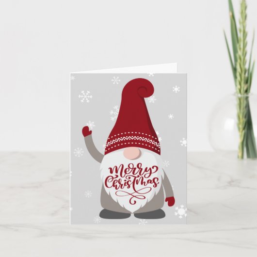 Xmas Gnome Beard Frohe Weihnachten Grau Red Karte (Vorderseite)