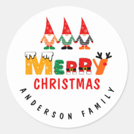 Xmas Gnomes Whimsical Schriftartes Frohe Weihnacht Runder Aufkleber