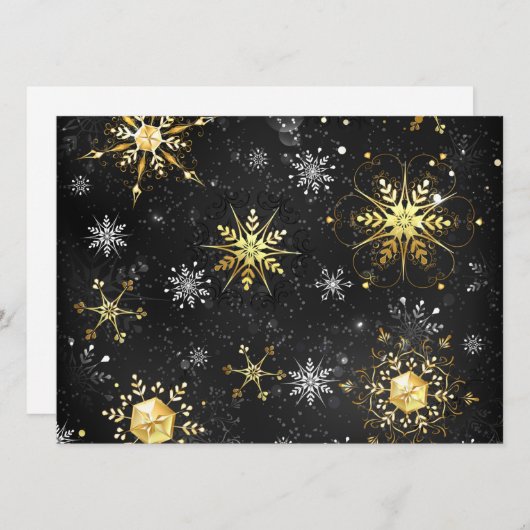 Xmas Golden Snowflakes on Black Background Einladung (Vorne/Hinten)