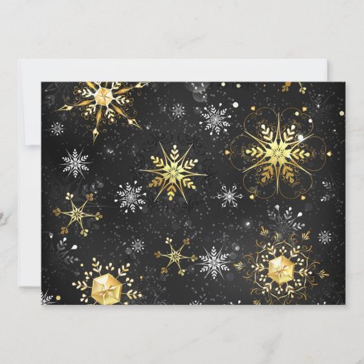 Xmas Golden Snowflakes on Black Background Einladung (Vorderseite)