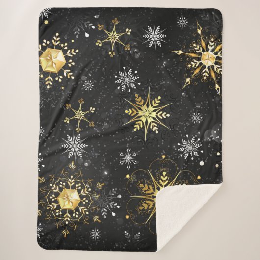 Xmas Golden Snowflakes on Black Background Sherpadecke (Vorderseite)