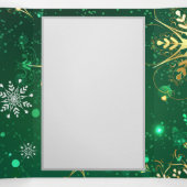 Xmas Golden Snowflakes on Green Background Dreifach Gefaltete Ankündigung (Innenseite Mitte)