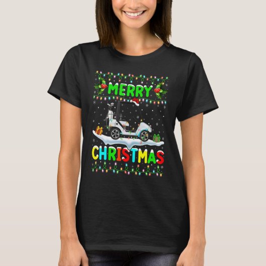 Xmas Golf Cart Lighting Weihnachtsmannmütze Frohe  T-Shirt (Vorderseite)